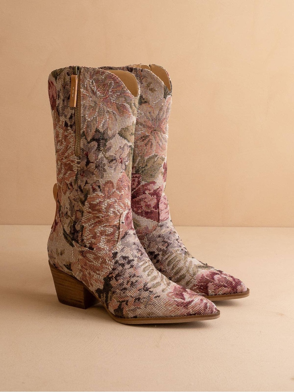 Floral Embroidered Pointed-Toe Heeled Boot - Pink Multi - Picture 2 of 9